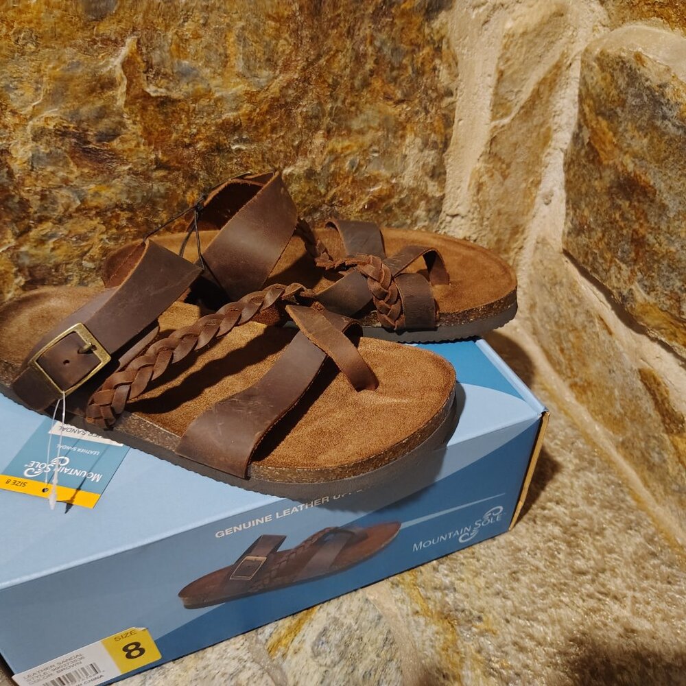 Mountain Sole Women's Brown Leather Footbed Sandals Size 8 NIB NWT - Picture 4 of 10